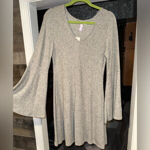 Alya Heather Gray Bell Sleeve Sweater Dress